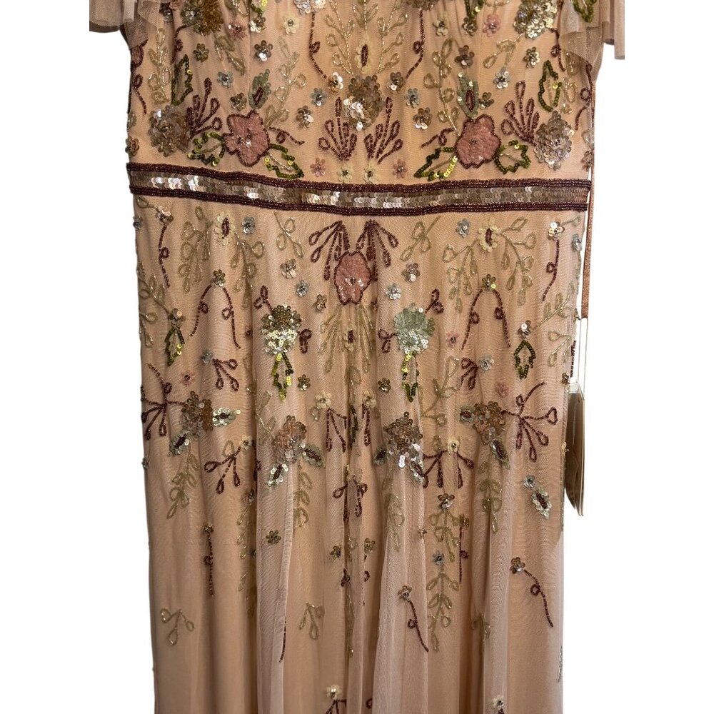 NWT Mac Duggal Floral Sequined Embellished High Neck Butterfly Sleeve Gown SZ 14 - Picture 3 of 14